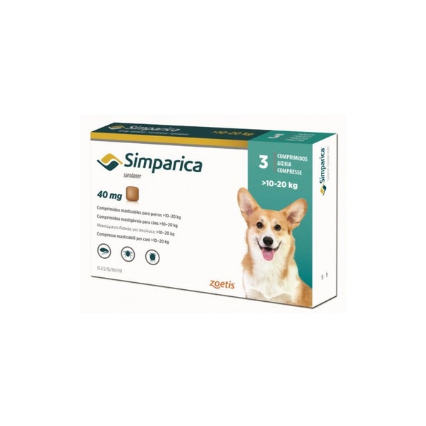 Симпарика 10 мг от блох и клещей для собак 2,5-5 кг, упаковка 3 таблетки