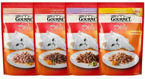 Обзор кормов для кошек гурме (gourmet)